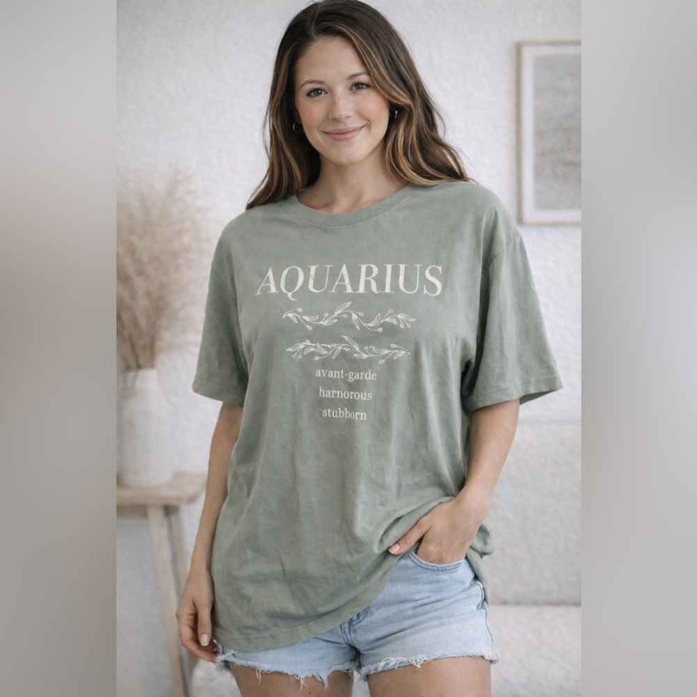 Aquarius Graphic Oversized T-Shirt in Sage Green